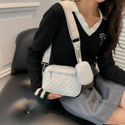 Diamond Stitch Crossbody Bag with Earphone Holder - MARIGOLD