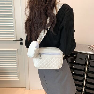 Diamond Stitch Crossbody Bag with Earphone Holder - MARIGOLD