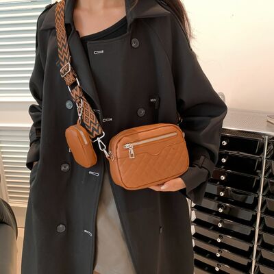 Diamond Stitch Crossbody Bag with Earphone Holder - MARIGOLD