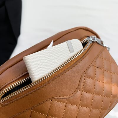 Diamond Stitch Crossbody Bag with Earphone Holder - MARIGOLD
