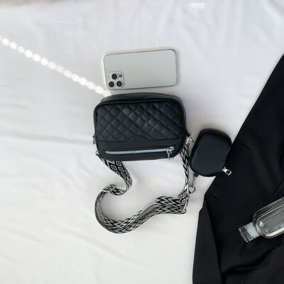 Diamond Stitch Crossbody Bag with Earphone Holder - MARIGOLD