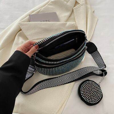 Studded Crossbody Bag with Adjustable Strap and Mini Case - MARIGOLD