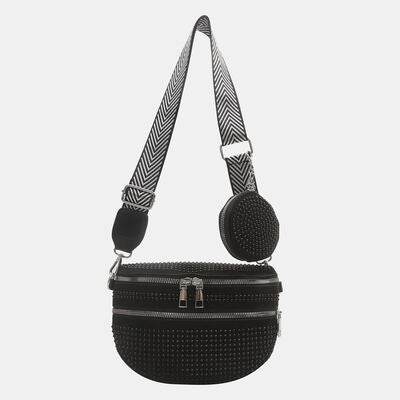 Studded Crossbody Bag with Adjustable Strap and Mini Case - MARIGOLD