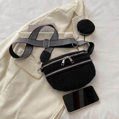 Studded Crossbody Bag with Adjustable Strap and Mini Case - MARIGOLD