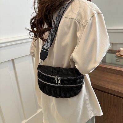 Studded Crossbody Bag with Adjustable Strap and Mini Case - MARIGOLD
