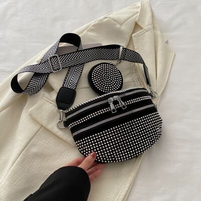 Studded Crossbody Bag with Adjustable Strap and Mini Case - MARIGOLD