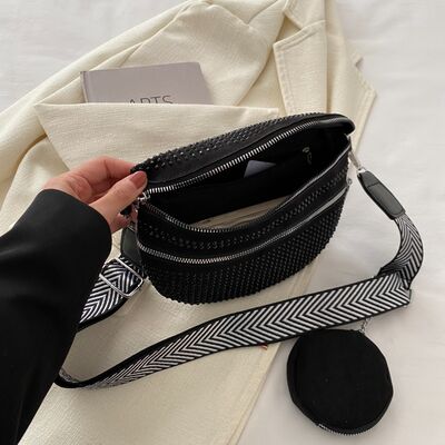 Studded Crossbody Bag with Adjustable Strap and Mini Case - MARIGOLD