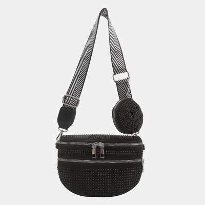 Studded Crossbody Bag with Adjustable Strap and Mini Case - MARIGOLD