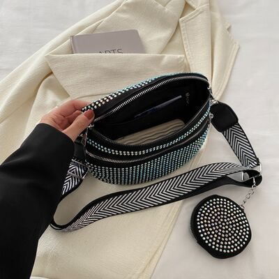 Studded Crossbody Bag with Adjustable Strap and Mini Case - MARIGOLD