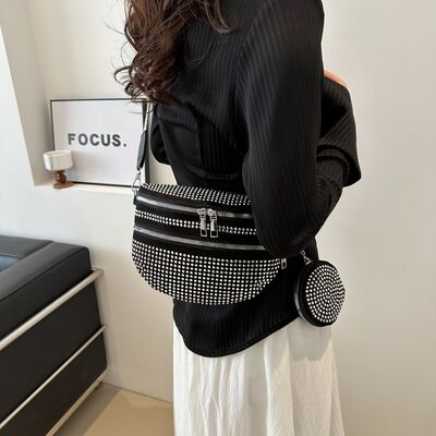 Studded Crossbody Bag with Adjustable Strap and Mini Case - MARIGOLD