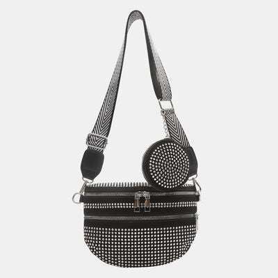 Studded Crossbody Bag with Adjustable Strap and Mini Case - MARIGOLD