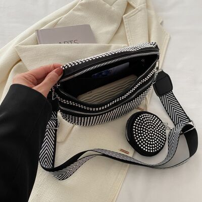 Studded Crossbody Bag with Adjustable Strap and Mini Case - MARIGOLD