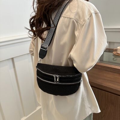 Studded Crossbody Bag with Adjustable Strap and Mini Case - MARIGOLD