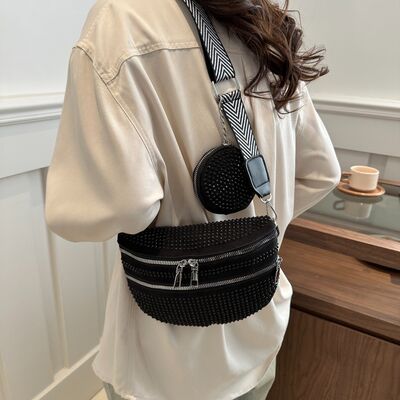 Studded Crossbody Bag with Adjustable Strap and Mini Case - MARIGOLD