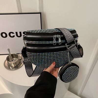 Studded Crossbody Bag with Adjustable Strap and Mini Case - MARIGOLD