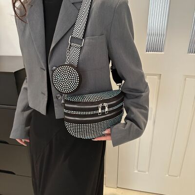 Studded Crossbody Bag with Adjustable Strap and Mini Case - MARIGOLD