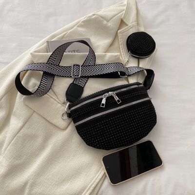Studded Crossbody Bag with Adjustable Strap and Mini Case - MARIGOLD