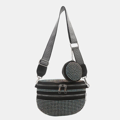 Studded Crossbody Bag with Adjustable Strap and Mini Case - MARIGOLD