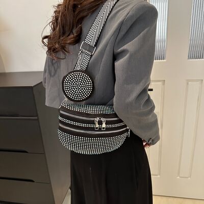 Studded Crossbody Bag with Adjustable Strap and Mini Case - MARIGOLD