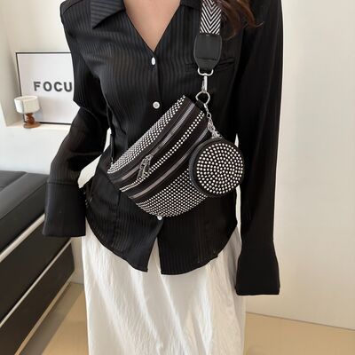 Studded Crossbody Bag with Adjustable Strap and Mini Case - MARIGOLD