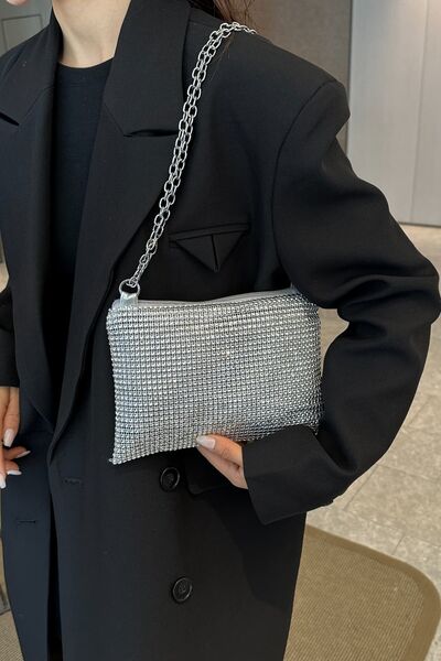 Rhinestone Polyester Chain Crossbody Bag - MARIGOLD