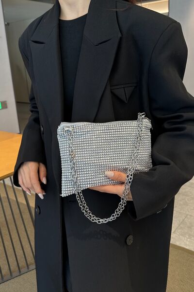 Rhinestone Polyester Chain Crossbody Bag - MARIGOLD