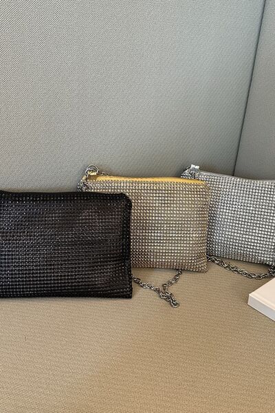 Rhinestone Polyester Chain Crossbody Bag - MARIGOLD