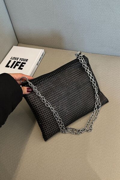 Rhinestone Polyester Chain Crossbody Bag - MARIGOLD