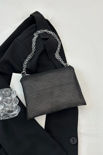 Rhinestone Polyester Chain Crossbody Bag - MARIGOLD