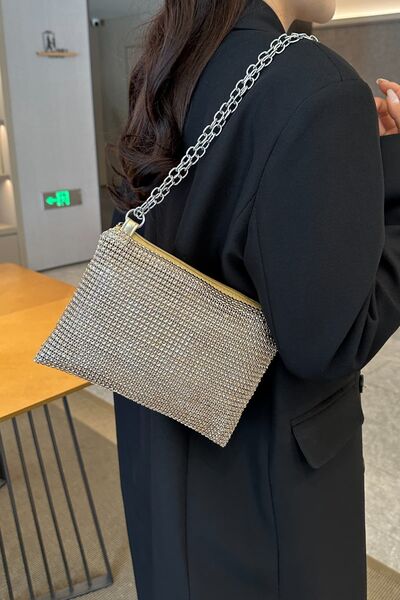 Rhinestone Polyester Chain Crossbody Bag - MARIGOLD