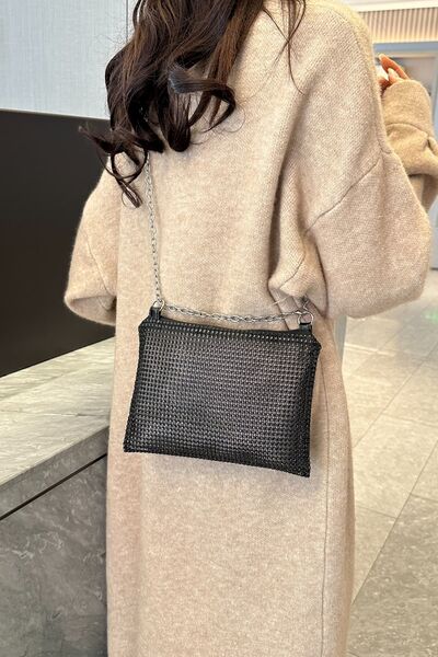 Rhinestone Polyester Chain Crossbody Bag - MARIGOLD