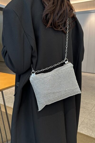 Rhinestone Polyester Chain Crossbody Bag - MARIGOLD