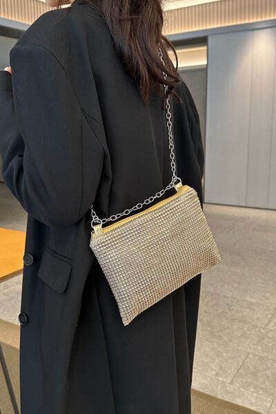 Rhinestone Polyester Chain Crossbody Bag - MARIGOLD