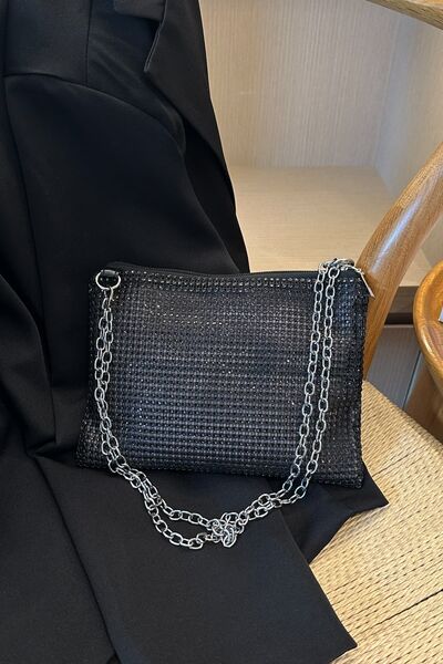 Rhinestone Polyester Chain Crossbody Bag - MARIGOLD