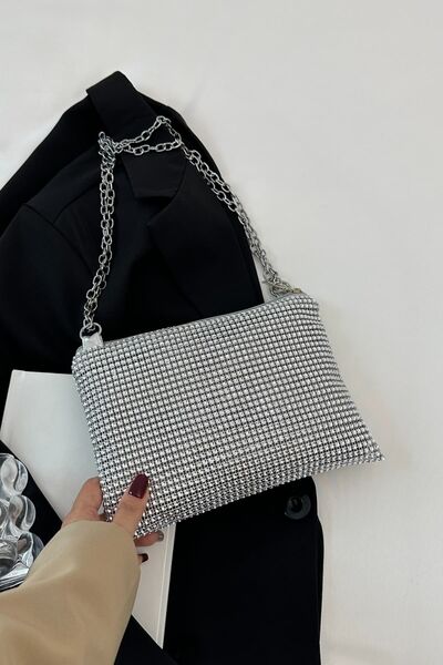 Rhinestone Polyester Chain Crossbody Bag - MARIGOLD