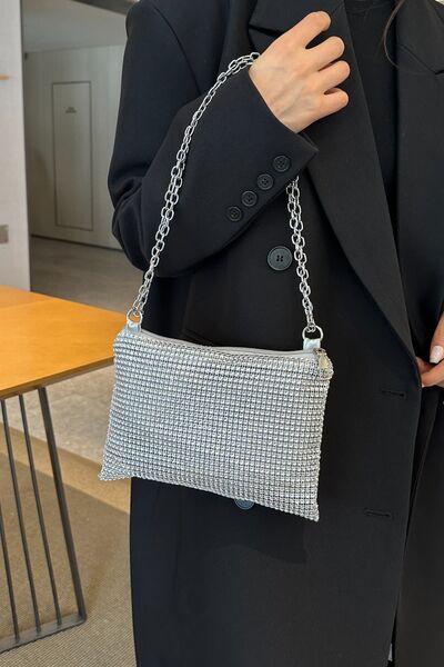 Rhinestone Polyester Chain Crossbody Bag - MARIGOLD