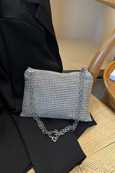 Rhinestone Polyester Chain Crossbody Bag - MARIGOLD