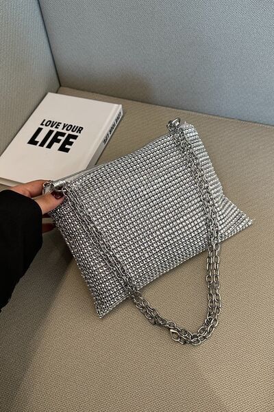 Rhinestone Polyester Chain Crossbody Bag - MARIGOLD