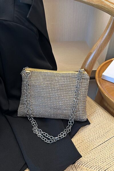 Rhinestone Polyester Chain Crossbody Bag - MARIGOLD