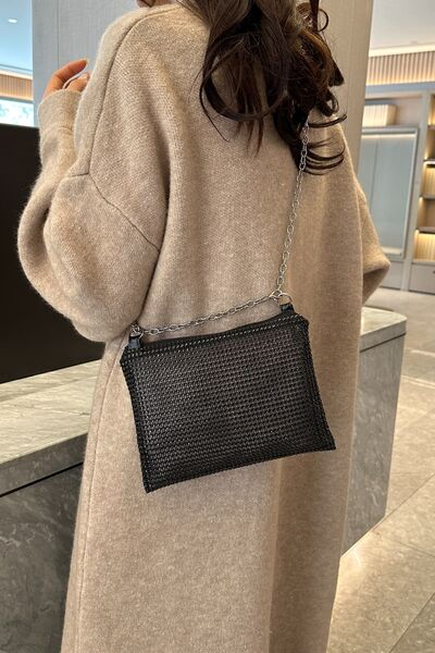 Rhinestone Polyester Chain Crossbody Bag - MARIGOLD