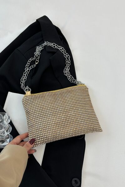 Rhinestone Polyester Chain Crossbody Bag - MARIGOLD