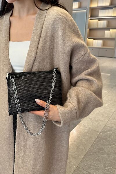 Rhinestone Polyester Chain Crossbody Bag - MARIGOLD