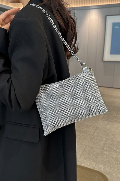 Rhinestone Polyester Chain Crossbody Bag - MARIGOLD