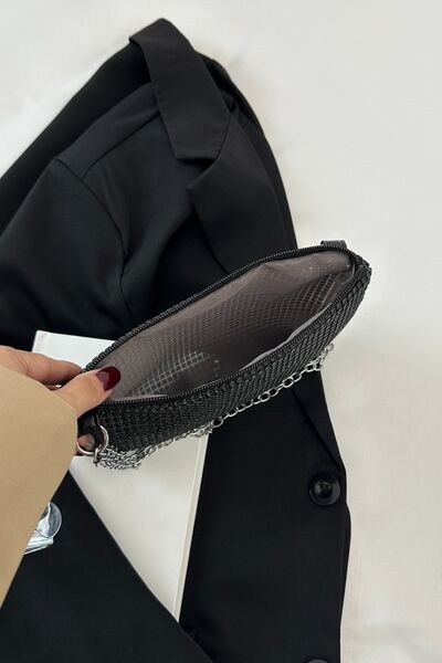 Rhinestone Polyester Chain Crossbody Bag - MARIGOLD