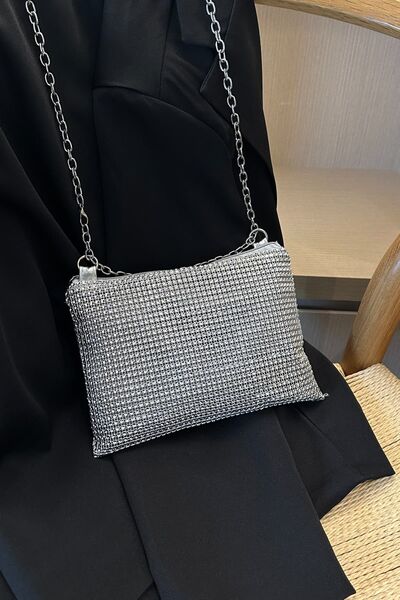 Rhinestone Polyester Chain Crossbody Bag - MARIGOLD