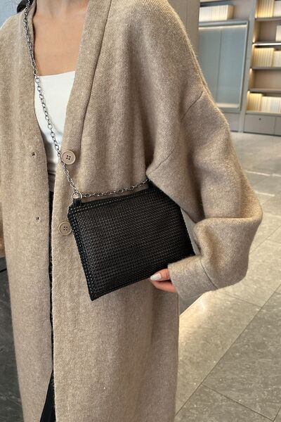 Rhinestone Polyester Chain Crossbody Bag - MARIGOLD