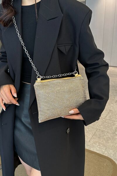 Rhinestone Polyester Chain Crossbody Bag - MARIGOLD