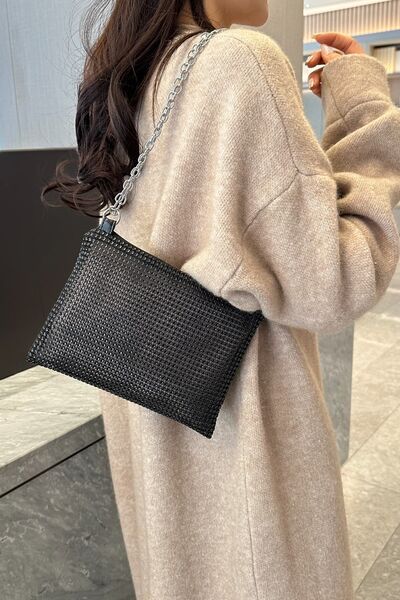 Rhinestone Polyester Chain Crossbody Bag - MARIGOLD