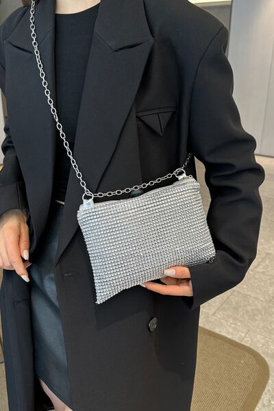 Rhinestone Polyester Chain Crossbody Bag - MARIGOLD