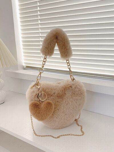 Heart Shape Faux Fur Handbag - MARIGOLD
